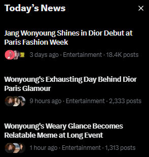 WonyoungCharts's tweet photo. [📈] Post-PFW | Articles Trending

Last day! 💪

#JANGWONYOUNG
#WONYOUNG
#WonyoungDiorSummer27
#DiorSummer27 @Dior https://t.co/SgHgg8GnLv