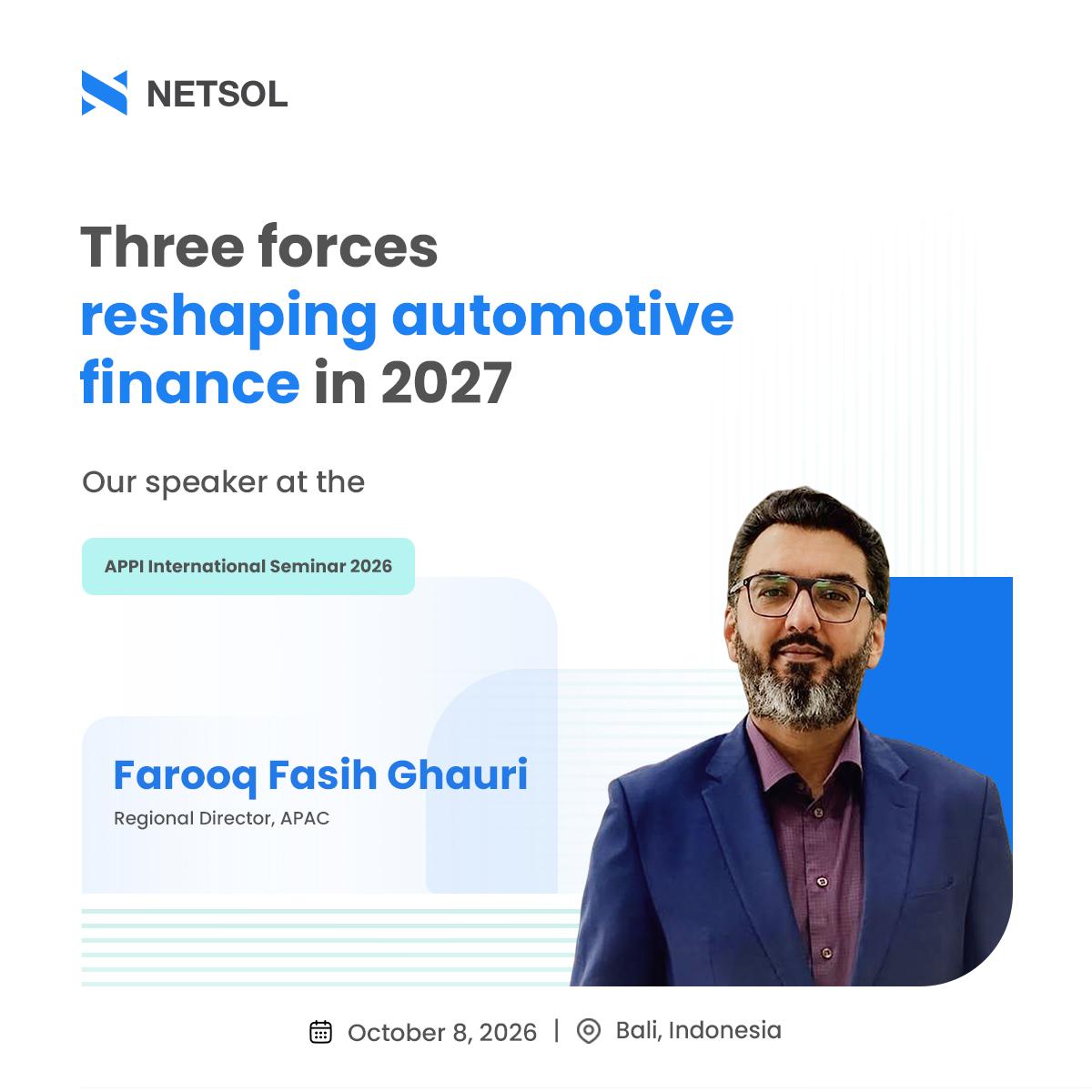 NETSOLTech's tweet photo. What will shape automotive finance in Indonesia over the next year?

At the APPI International Seminar at the Mövenpick Resort and Spa Jimbaran Bali this Thursday (October 8), our Regional Director for APAC Farooq Fasih Ghauri will take the stage to answer exactly that. 

From 11:15 to 11:45 AM, he'll present on 'Three forces reshaping automotive finance in 2027', sharing what multi-finance leaders need to prepare for as the market evolves.

If you're attending, make sure this session is on your agenda.

Visiting our booth at the seminar? Fill in our quick survey and collect a special gift from our team:
https://t.co/jDhErxEUWy 

#netsoltech #netsolindonesia #multifinance #autofinance #futureproofing #technology #transcendfinance #transcendplatform #internationalseminar #appi #bali
