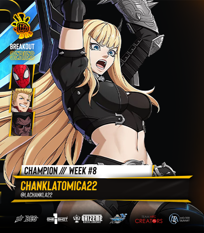 BreakoutES's tweet photo. π« BREAKOUT Series: #MarvelTokon #8
Congratulations to @LaChankla22!!!
π
Your BES Top 8:
@IvHozzy / @romanticstylegg / @Maoh097 / @GISH_16 / Squarlitos / @SonicfiendFGC / Cypole
ποΈ Special Thanks to:
@basement_otaku & @MajesticMelon47
#BREAKOUTSeries https://t.co/NiK3prn1ZA