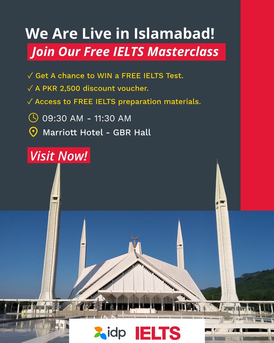 ieltsbyidppk's tweet photo. We’re Live in Islamabad!
The FREE IELTS Masterclass is happening now!
Visit now and don’t miss out: https://t.co/LB685xxXfZ
More Pakistanis succeed with IELTS.
#IELTS #IELTSwithIDP #IDPPakistan #IELTSPreparation #IELTSMasterclass #StudyAbroad #StudyInUK https://t.co/hK6koi6TVx