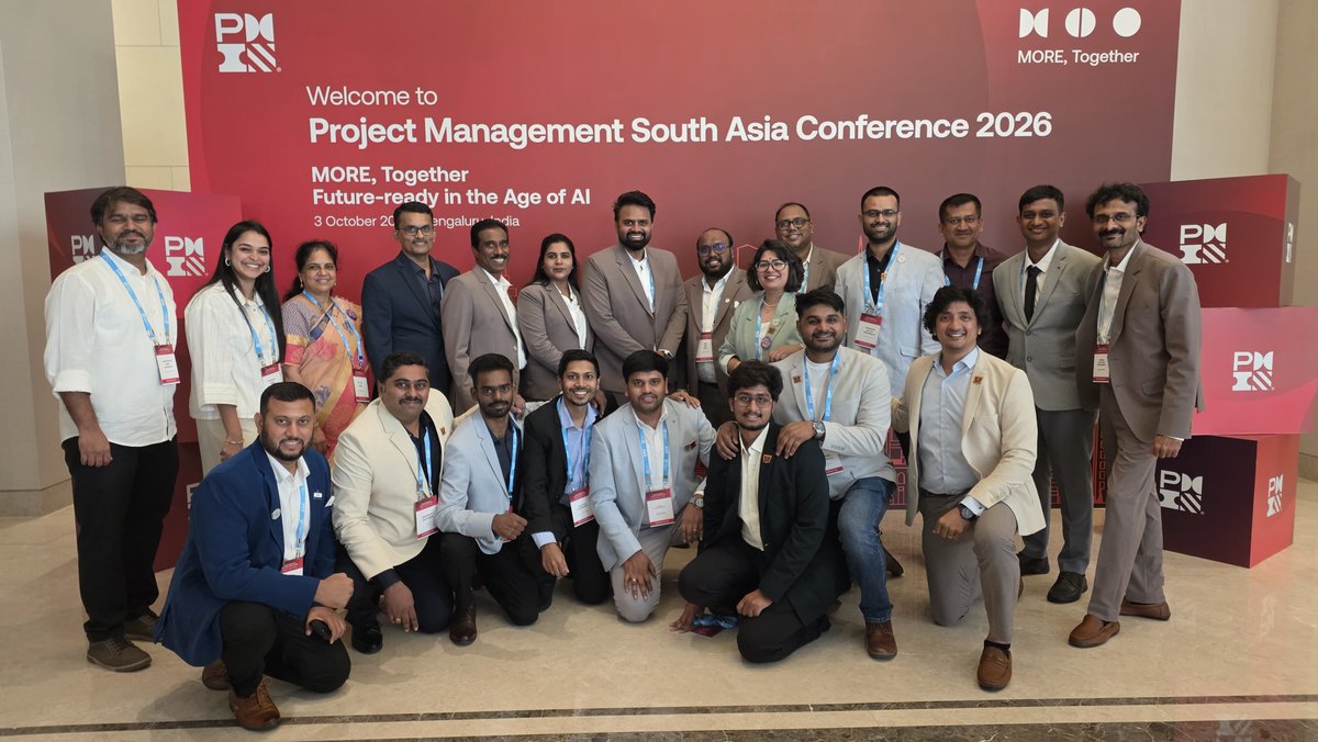 PMIPCC's tweet photo. 🚀 An incredible experience at #PMSAC26 in Bengaluru!

From inspiring sessions to meaningful connections, the conference explored leadership, AI, innovation, adaptability &amp; the future of project management.

Proud of our PMIPCC volunteer squad! 🤝

#PMIPCC #PMI #ProjectManagement https://t.co/CWw9NeIGux