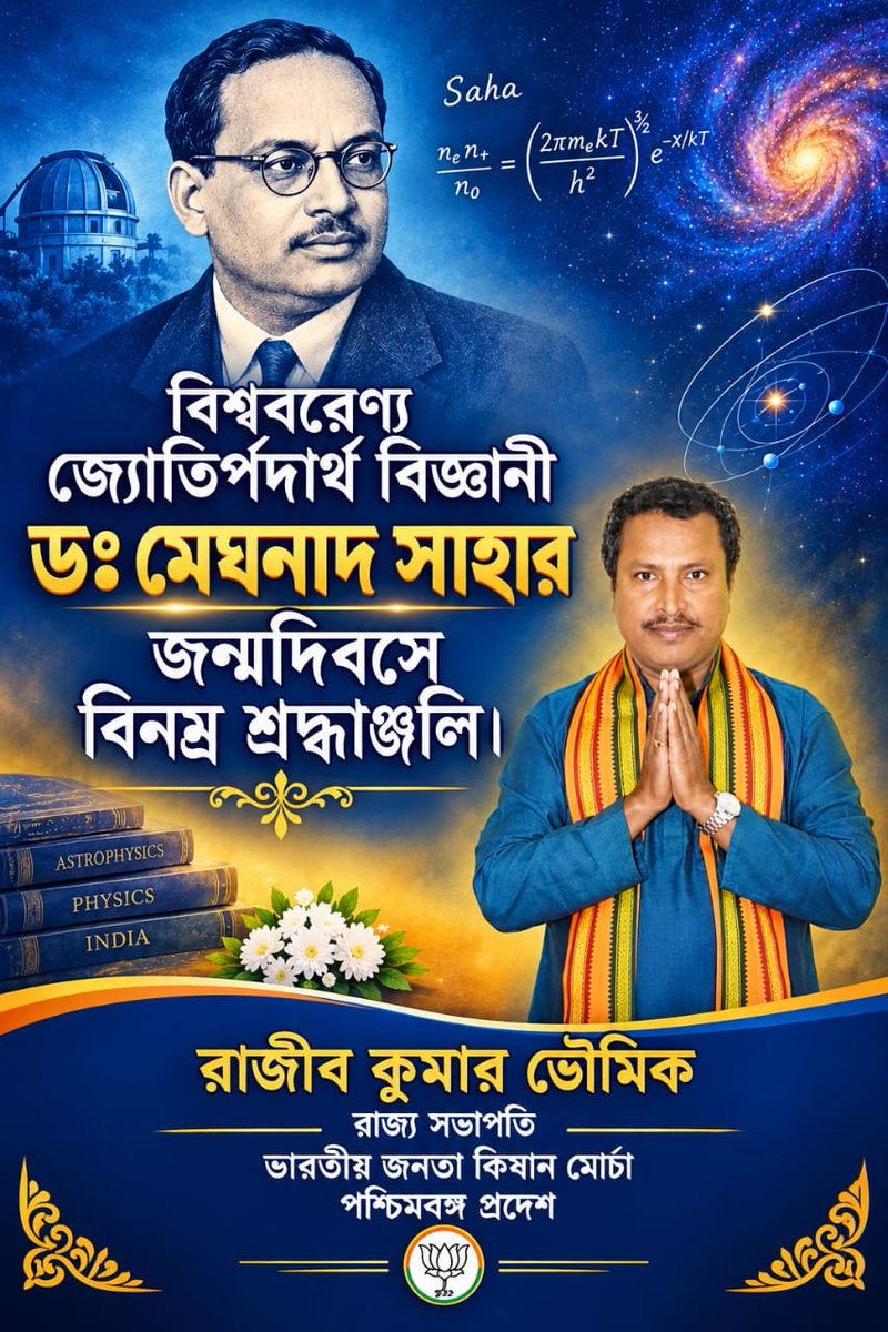 RajibB_BJP's tweet photo. বিশ্ববরেণ্য জ্যোতির্পদার্থ বিজ্ঞানী ডঃ মেঘনাদ সাহার জন্মদিবসে বিনম্র শ্রদ্ধাঞ্জলি। https://t.co/eeG5Ro787G