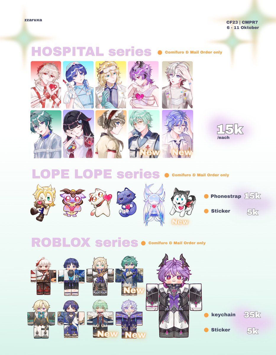 zzaruxa's tweet photo. ❤️&amp; 🔃are really appreciated 
#Comifuro23 #Comipara7 #CF23 

Zzaruxa’s Catalogue   

📅 Pick up 6 - 11 Okt
📅 Mail Order 6 - 30 Okt
🍎 CF23-A40 | CMPR7 J24 - Hot Coffee and Noodle  both days
🍏 Genshin Impact  

🔗Link PO comment below

[1/2] https://t.co/2llMlnue6e
