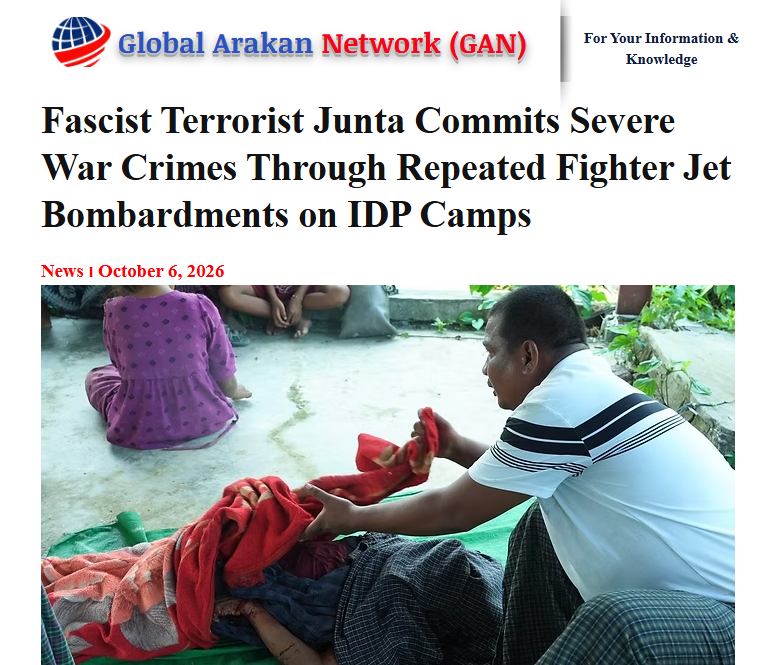 globalarakan's tweet photo. The Arakan Army (AA) issued a statement yesterday, October 5, declaring that the fascist terrorist military junta is committing severe and continuous war crimes through repeated airstrikes on IDP camps using groups of fighter jets.  https://t.co/pC29Cvgr9E https://t.co/ptcCCWtUtE
