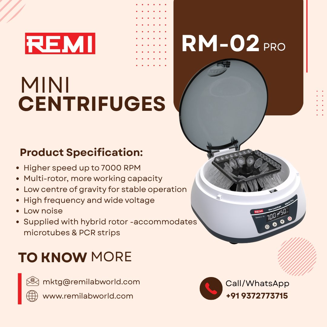 remilabworld's tweet photo. The REMI RM-02 Pro Mini Centrifuge, designed for efficient laboratory operations
A smart choice for reliable, stable, and convenient sample processing.
To know more:
📷 +91 9372773715
📷 mktg@remilabworld.com
📷 https://t.co/4ygLKqBust
#remilab #MiniCentrifuge #labinstruments https://t.co/MLZ5KuLH9M