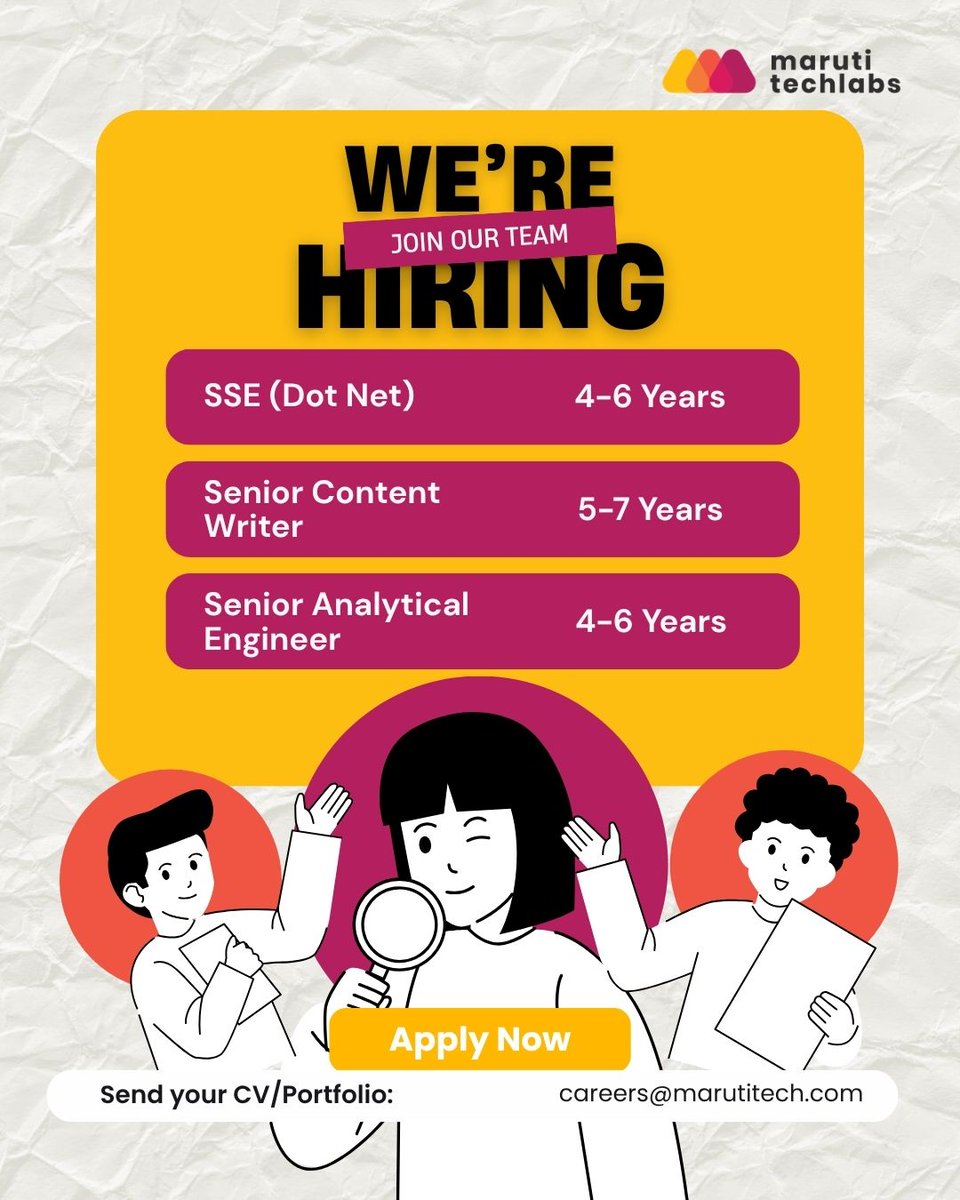 MarutiTech's tweet photo. We’re hiring at Maruti Techlabs.

If you trust your expertise and enjoy owning what you build, this might be for you.

Explore our open roles and apply here: https://t.co/A5BfRmW9Eu 

Let’s build things that actually get used. https://t.co/L7q4q65LBV