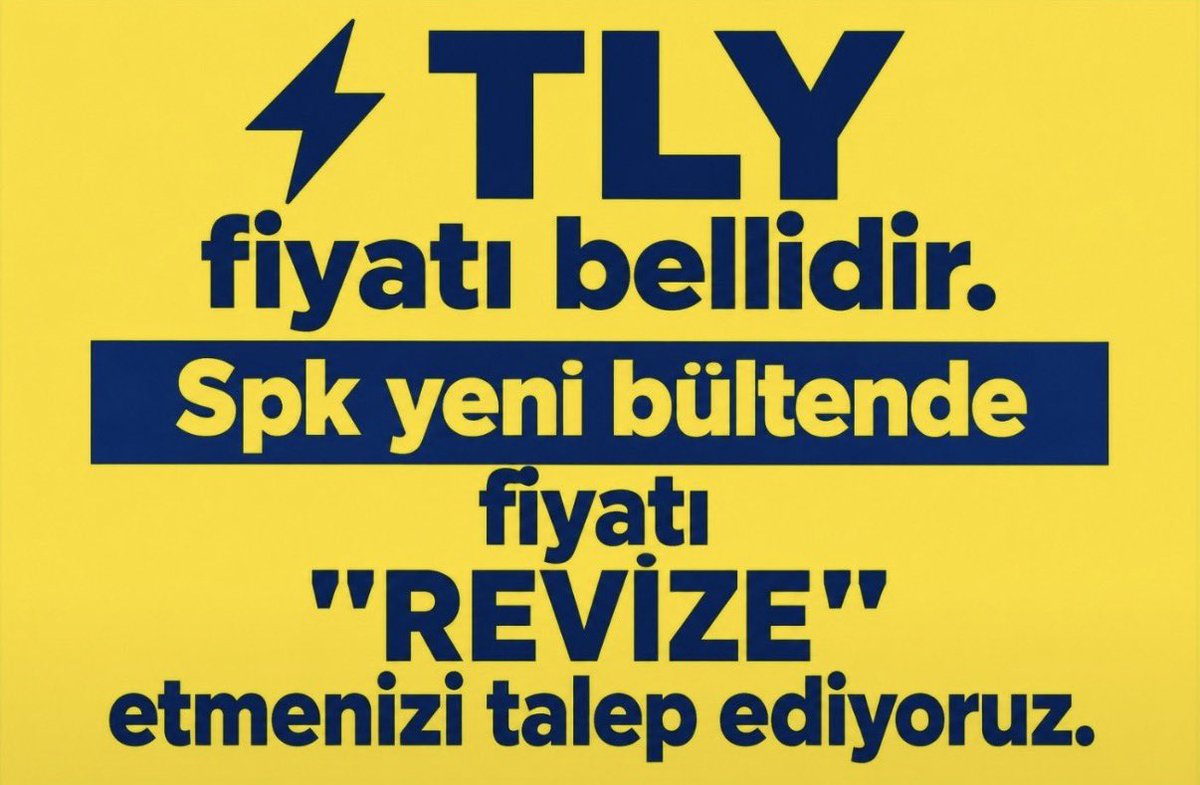 yatirimyapandr's tweet photo. ⚡#TLY fiyatı bellidir.

⚡@spkgovtr yeni bültende fiyatı ''REVİZE'' etmenizi talep ediyoruz.

#TLYRevize 

#TLYfiyatAcıklansın

#PBLKhemenöde

 @spkgovtr @HMBakanligi @memetsimsek @iletisim @_cevdetyilmaz @oktay_saral @adalet_bakanlik @abakingurlek https://t.co/PjRqTj5gMe
