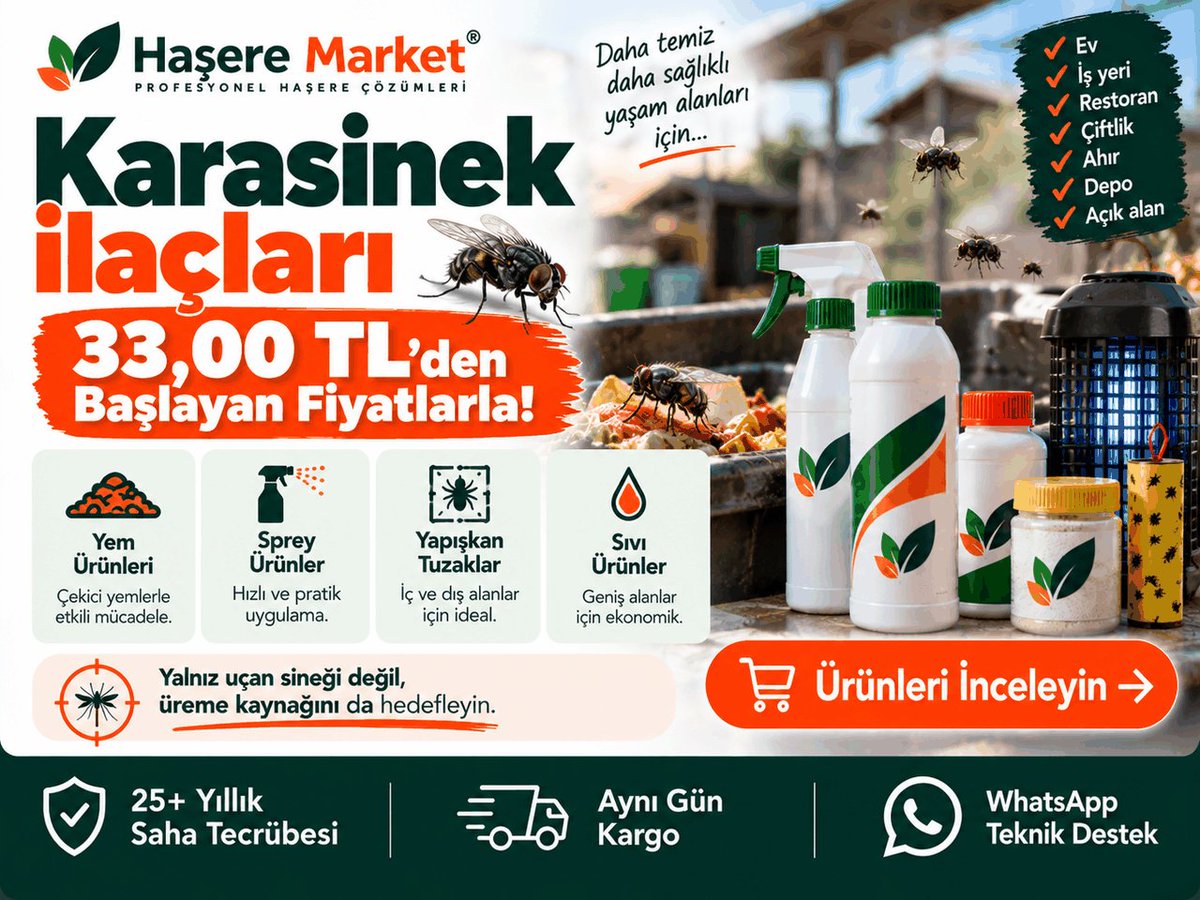 haseremarket's tweet photo. 🪰 KARASİNEK ÜRÜNLERİ 33 TL’DEN BAŞLIYOR!

“En etkili karasinek ilacı hangisi?”
“Granül mü, sprey mi?”
“Restoran, ahır veya depoda ne kullanmalıyım?”
“Sinekleri azaltıyorum ama neden tekrar geliyor?”

Karasinek mücadelesinde her ürün aynı işi yapmaz.

🟠 Yem / granül ürünler
🔥 Kokulu seçenekler
🌿 Kokusuz ürünler
🎯 Yapışkan tuzak ve EFK çözümleri
💧 Sıvı uygulama seçenekleri

🛒 210 ürün
💰 33 TL’den başlayan fiyatlar
📦 Aynı gün kargo
💬 WhatsApp teknik destek

🎯 Sorunun bulunduğu alana göre doğru ürünü karşılaştırın.

👉 Ürünleri inceleyin:
https://t.co/0MLesllfN3

#Karasinek #Karasinekİlacı #HaşereMarket

Google'da Haşere Market
https://t.co/7GXKbj8Jo9