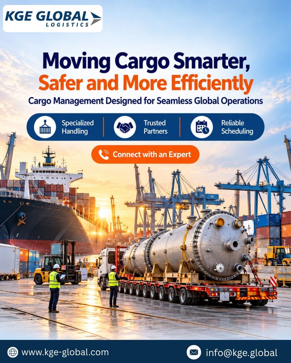 KGEGlobalAUS's tweet photo. Move Cargo Smarter Across Global Routes! 
KGE Global helps coordinate complex shipments with organized logistics designed for safer, smoother and more efficient cargo movement.
🌐 https://t.co/3Iz2tVjQTz

#KGEGlobal #CargoManagement #GlobalLogistics #CargoTransport  #SupplyChain https://t.co/tYKfSNBJrq