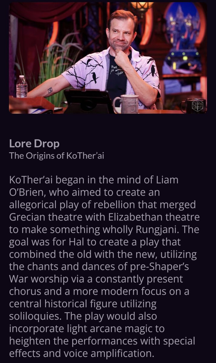 ashesofwidogast's tweet photo. The Origins of KoTher’ai 

What if I'm crying? 😭 Liam created something so special with KoTher’ai that I have literally no words for it. 
#criticalrolespoilers https://t.co/3AMyqGivvx
