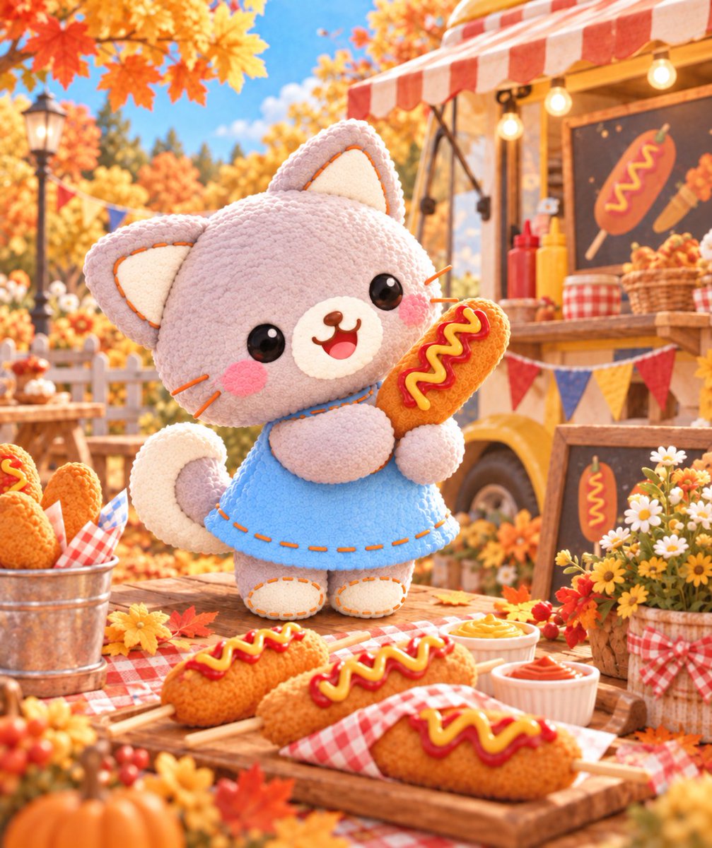 michan_no_neko's tweet photo. 10月9日
今日はアメリカンドッグの日

屋台に並んだアメリカンドッグを前にして、うれしそうなみーちゃん。
香ばしい匂いに誘われて、食べる前からわくわくしているのでした🌭

秋のおやつ時間を楽しみたいね🐾
#みーちゃんのネコ #アメリカンドッグの日 #今日は何の日 #LINEスタンプ https://t.co/M5T2RkEEL1