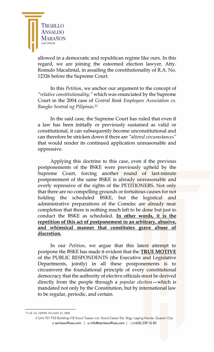 13thFool's tweet photo. Today, in behalf of the #YesToBSKE2026 Campaign coalition, we are filing our Petition before the Supreme Court to assail the constitutionality of R.A. No. 12326 which postponed for the second time the Barangay and SK Elections (BSKE) originally scheduled last December 1, 2025. https://t.co/H8qvcSo5D2