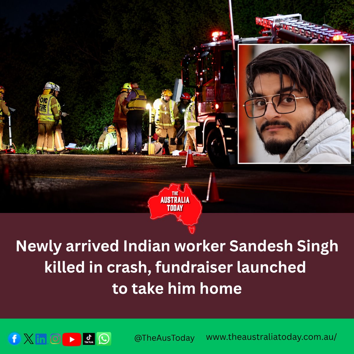 TheAusToday's tweet photo. 💔 A DREAM CUT SHORT: 🕯️ A young man travelled thousands of kilometres with hopes of supporting his family. Six months later, his loved ones are waiting for him to come home one final time.

Read the full story here 🔗👇
https://t.co/7L1BfAU6j7

The Jammu man was one of four people in the vehicle when it crashed on State Highway 6 at Kawarau Falls early on Sunday.

His close friend, Surinder Singh, has launched a fundraising appeal to help cover repatriation, documentation, and funeral costs, with any remaining funds supporting Sandesh’s mother.

#TheAustraliaToday #NewZealand #Queenstown #IndianCommunity #Jammu #SandeshSingh #RoadCrash #IndianDiaspora @DrAmitSarwal @Pallavi_Aus @JitarthJai