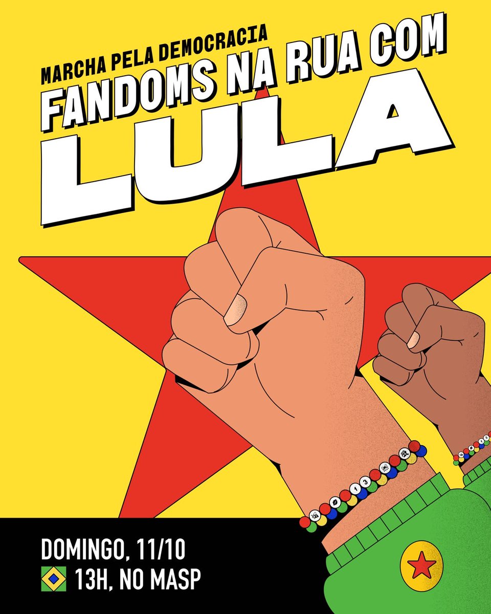 accessarianabr's tweet photo. MARCHA PELA DEMOCRACIA!

No DOMINGO (11/10), estaremos no MASP, em São Paulo, em uma manifestação pela democracia brasileira.

A concentração será às 11h e seguiremos caminho às 13h. FANDOMS NA RUA COM LULA.🇧🇷 https://t.co/ltv8G1dKQR