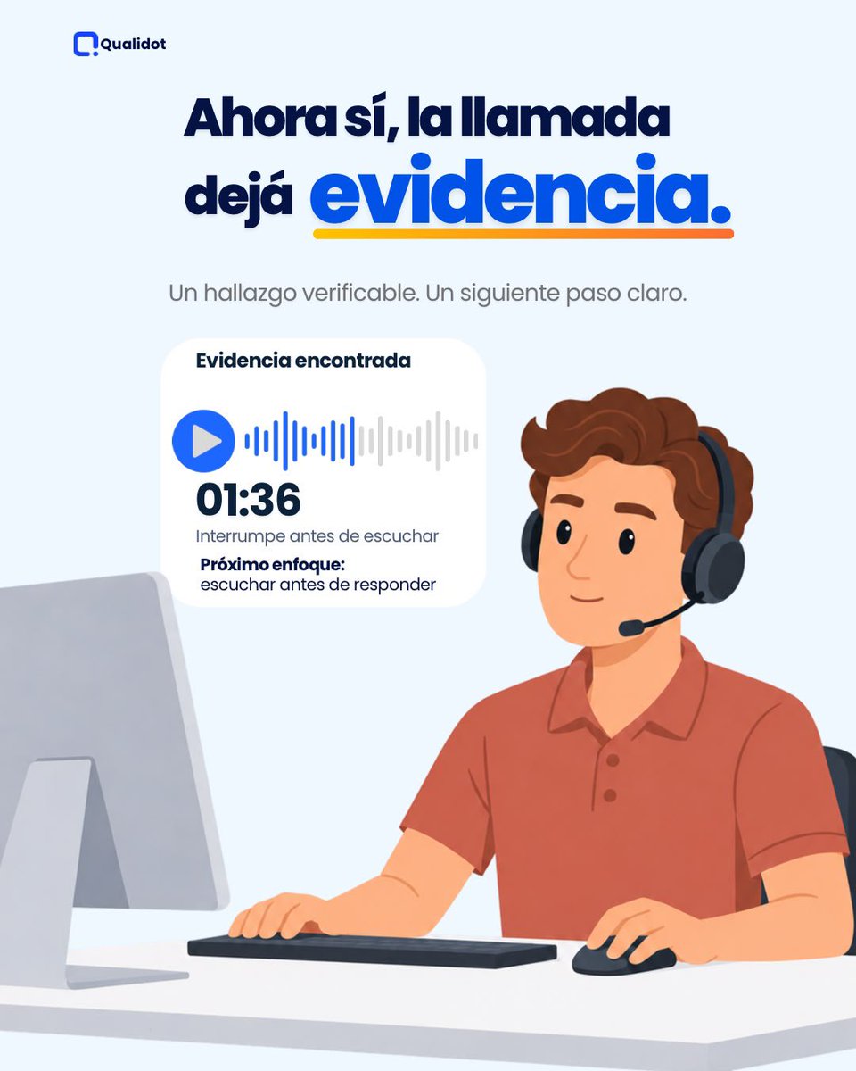 qualidot's tweet photo. Escuchar una llamada no es evaluarla. 🎧 Qualidot encuentra el momento exacto, aplica el criterio y convierte cada hallazgo en evidencia y retroalimentación accionable.

#Qualidot #IA #EscuchaActiva #CalidadDeServicio https://t.co/Jz9IlEFJvQ