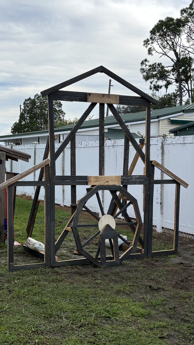 ItsZackBack's tweet photo. We had a bunch of scrap wood lying around from a project this year and I decided to put it to good use by building a flat grist mill inspired by the one at Dollywood for my holiday decor this year. I have also built a few water trough pieces to drape LEDs over to look like water. https://t.co/THBCrGY5HP
