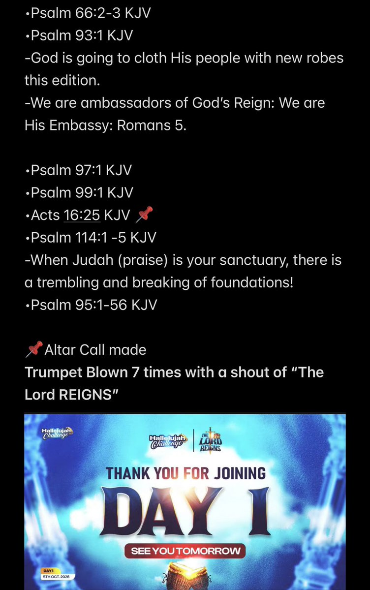 lauragift24's tweet photo. Hello Team 🇺🇬

Welcome back from Day 1:
Kindly receive notes for your personal Altars and revision as we prepare our hearts for Day 2. 
 
You are blessed ❤️🙏🏽

#Day1 | #Oct2026
#HallelujahChallenge https://t.co/kzatcNVCV8