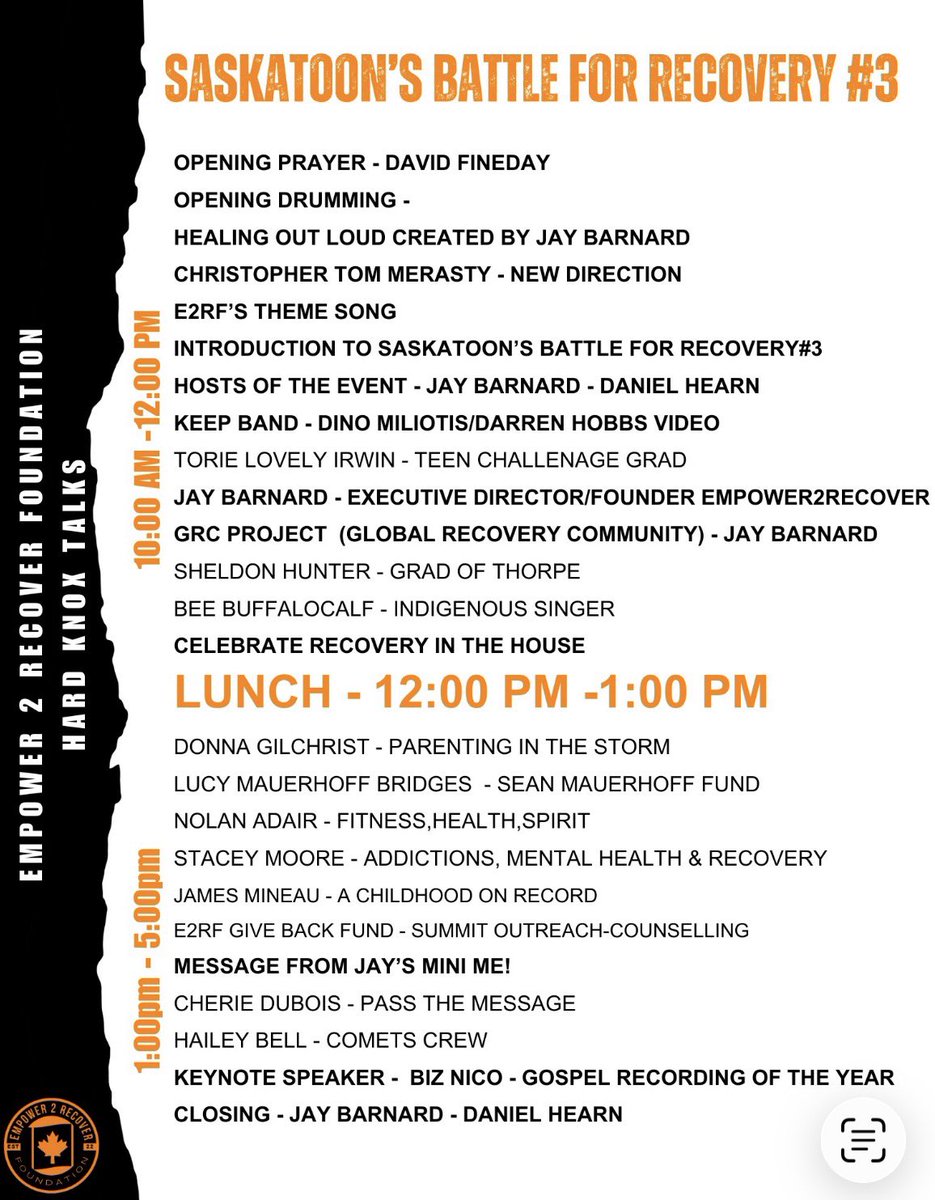 ChefRecovery's tweet photo. Saskatoon this Saturday - World Mental Health Day for live event #44 🧡🧡🧡BIG LOVE @SickNotWeak https://t.co/H7JrpkaK58