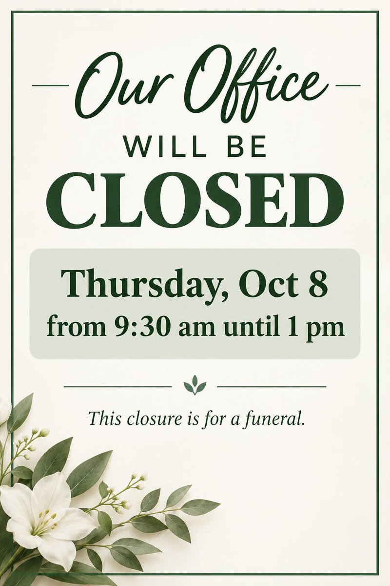StPaulSeed's tweet photo. Please note: our office will be closed Thursday, Oct 8th morning from 9:30 am - 1 pm so our team can attend a funeral. Thank you for your understanding. https://t.co/GkDAibQfnq