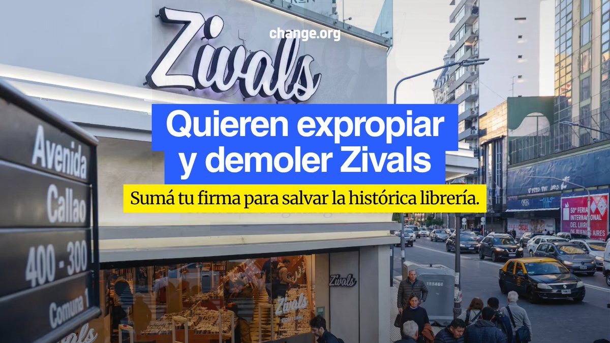 ChangeorgAR's tweet photo. 📀 Zivals publicó una carta abierta respondiendo al Gobierno porteño: implicaría 3 años de obra que disgregarían 55 años de historia en Callao y Corrientes. "No rescatamos un negocio, rescatamos el aire de Zivals". Firmá: https://t.co/k298snQ5BS

#SalvemosZivals https://t.co/3gfHzUoNtb