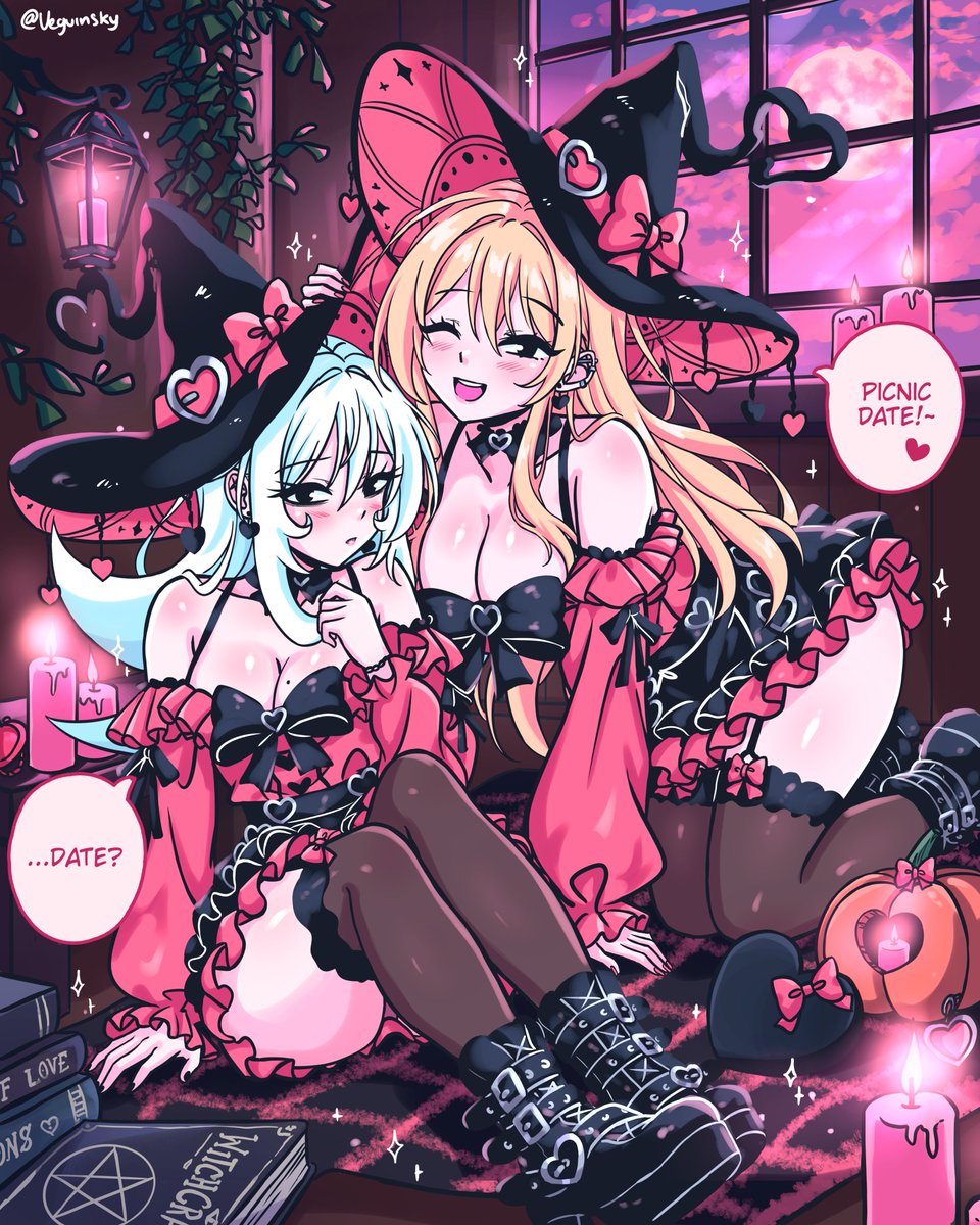 Veguinsky's tweet photo. 🖤 ​​Second drawing for #octubrinsky2026!

Dina and María enjoying a little moment together in very cute outfits 🎃💕 I hope you like it! n_n https://t.co/Gd2R6i1dGD