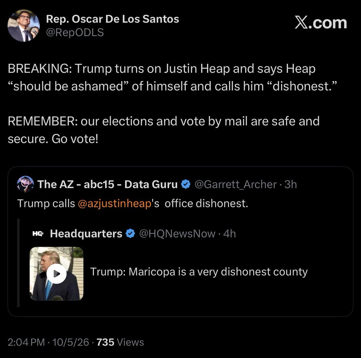 azchickentender's tweet photo. Oscar is one of the most DISHONEST people in the AzLeg @Garrett_Archer isn’t any better

@RunbeckElection sent out the ballots without the county knowing. They notified the county after they were sent.  Below is their statement 

@RepODLS & Archer should both be sued by the county for spreading false information