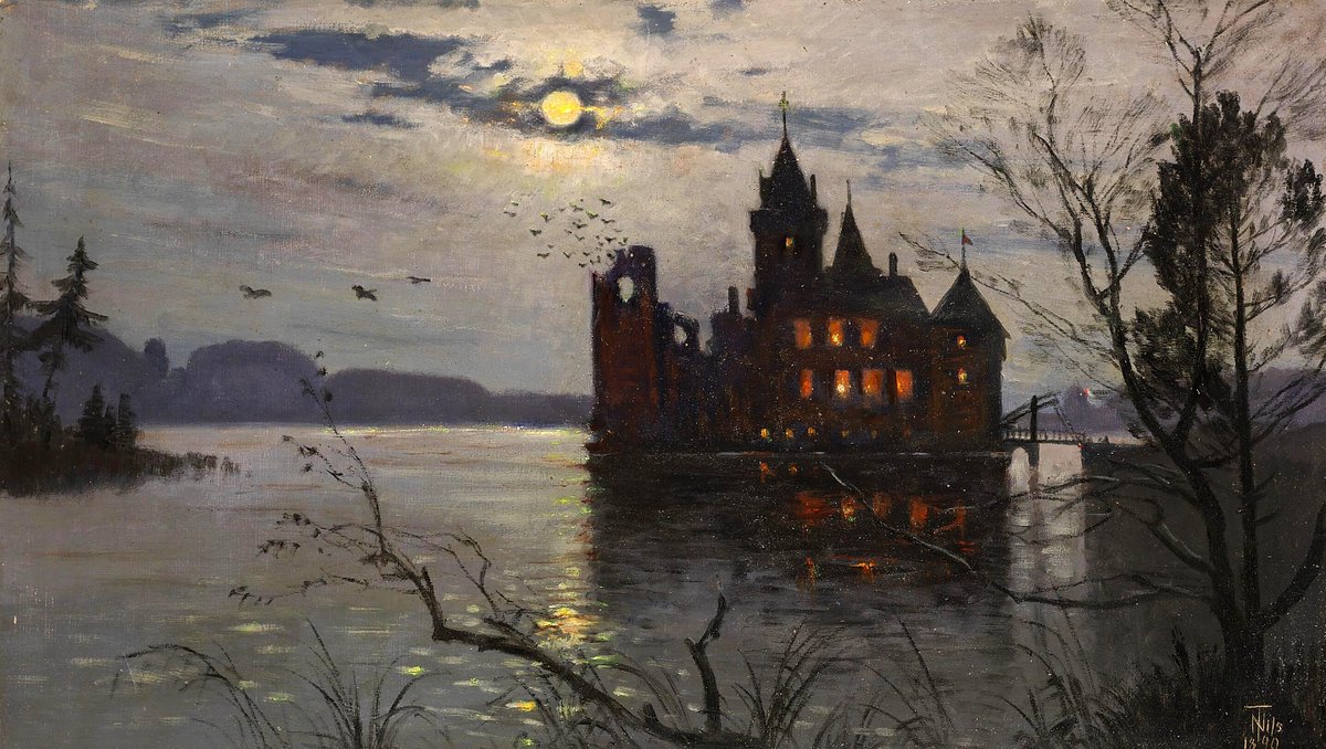 DailyClassicArt's tweet photo. Thorvald Niss - "Gurre Castle in Moonlight" (1890) https://t.co/H54ydUNr5z