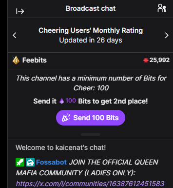 JoaoScotini's tweet photo. @feebitsdotfun check kai cenats twitter chat 
he is offline but it shows  that he got 25k bits https://t.co/zQOo8hqyRU