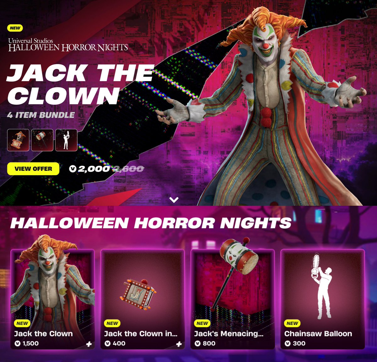 FN_Assist's tweet photo. Halloween Horror Night's Jack The Clown is now available in the #Fortnite Item Shop! 🤡

🛒 Get him here: https://t.co/WcxTS3zZZT

Use code 'FNAssist' to help support me! #EpicPartner https://t.co/gGLnatPIjm