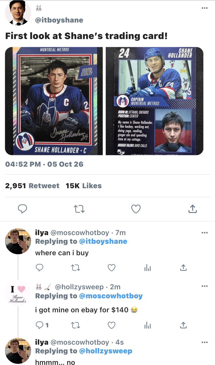 mysweetbuny's tweet photo. Ilya wants Shane Hollander trading Card https://t.co/fzqu2M9L8a