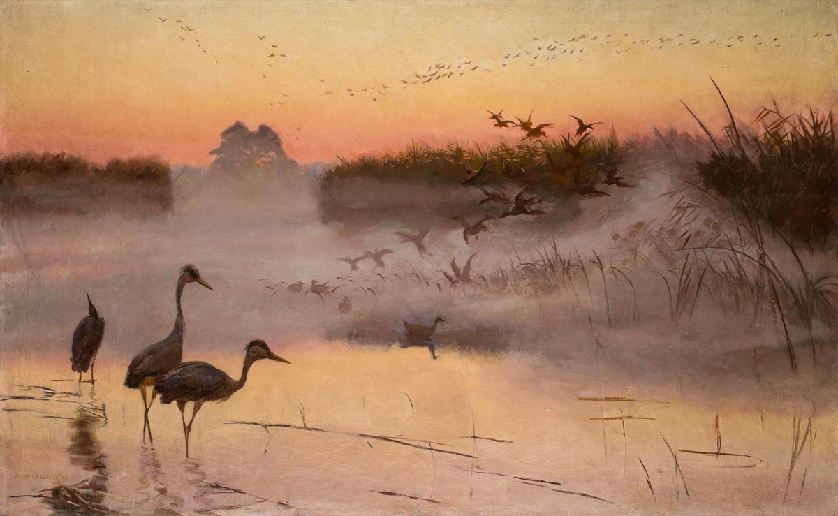 DailyClassicArt's tweet photo. Jozef Chelmonski - "Dawn. The Kingdom of Birds" (1906) https://t.co/vAfJYESrsS