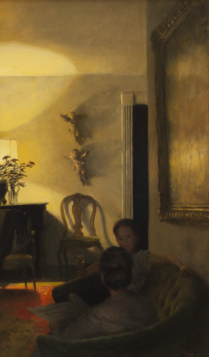 DailyClassicArt's tweet photo. John Koch - "Conversation, Nightlight" (1954) https://t.co/lhNETRbTfg