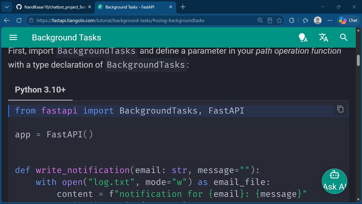 Nik_Coding10's tweet photo. Updated my AI Backend Project for production level quality : 

1) integrated FastAPI's Background_tasks
2) used tenacity library for simple retrying logic
3) used tools for gemini api tool calls 

https://t.co/BnLuhiXFj7 https://t.co/i63UrCZM9x