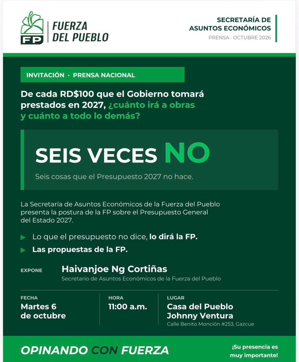 haivanjoe's tweet photo. La Secretaría de Asuntos Económicos de la @FPcomunica invita. Esperen las novedades. @ListinDiario,@DiarioLibre, @ElCaribeRD, @ElNacionalRD, @ElDia_do, @elnuevodiariord, @NTelemicro5, @SIN24Horas, @cdn37, @Panoramafm_do, @antenalatina, @Telenoticiasrd, @rtvd_4, @TeleAntillas10: https://t.co/edZEekURg1