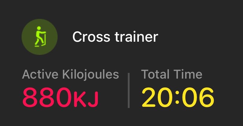 Danual_Gordon's tweet photo. I used a cross trainer for 20:06min with the Workout app on my #AppleWatch. #LegsDay #Weightlifting #Fitness #Gym #GymLife #BodyBuilding #Lift #BeastMode #CloseYourRings #Grind #NoExcuses #PlayToWin #WorldGymAustralia https://t.co/TPpbP95AZg
