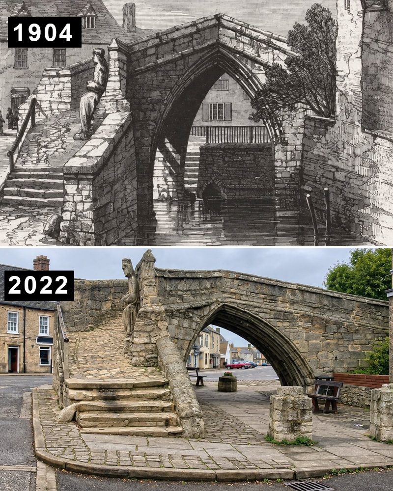 archpng's tweet photo. This 700-year-old bridge no longer crosses water — it crosses dry land.

Trinity Bridge in Crowland, England, was built between 1360 and 1390 where waterways once met in the center of the town.

Its unusual triangular design has three stone arches and three approaches meeting at a central point, allowing travelers to cross the branching waterways.

The rivers were later diverted, leaving the medieval bridge standing on dry ground. More than six centuries later, Trinity Bridge still survives in the center of Crowland, Lincolnshire.