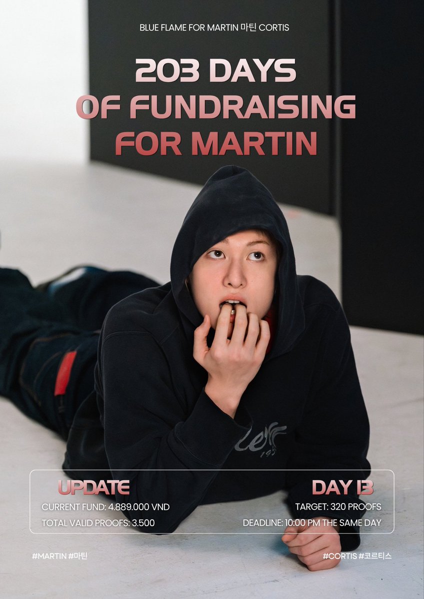 BlueflameforM's tweet photo. [ 203 DAYS OF FUNDRAISING FOR MARTIN ]

DAY 13 : 203.000 💵
CURRENT FUND: 4.899.000 VND
TOTAL VALID PROOFS: 3.500

✨ TASKS:
1.Follow @BlueflameforM 
https://t.co/IJkSyAN2nQ "Martin Cortis" on:
⁃Google: https://t.co/kekUff6XUs
        https://t.co/nrauhkWcvn your proofs in the comments of our Facebook fanpage post (gắn link fb vào đây) and spread love for Martin with hashtag #MARTIN #마틴 

💙 TARGET: 320 proofs
⏳ DEADLINE: 10:00PM the same day

📌 RULE DETAILS:
 Under 230 proofs: Deal is void (0 💵).
 230 proofs or more: The converted amount corresponding to the total number of valid proofs will be sent directly to Martin's project fund (up to 203.000 💵 for 320 proofs).

#마틴 #MARTIN #코르티스 #CORTIS