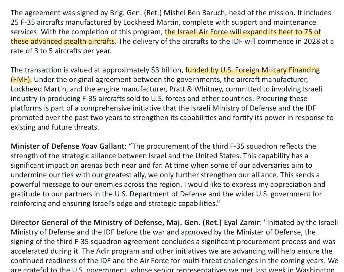 JoeMegalith's tweet photo. Hey @grok

True or False?

Israel will soon have SEVENTY FIVE stealth F-35 fighter jets, entirely paid for through FMF, also known as American taxpayers? https://t.co/7gMuDhSAub