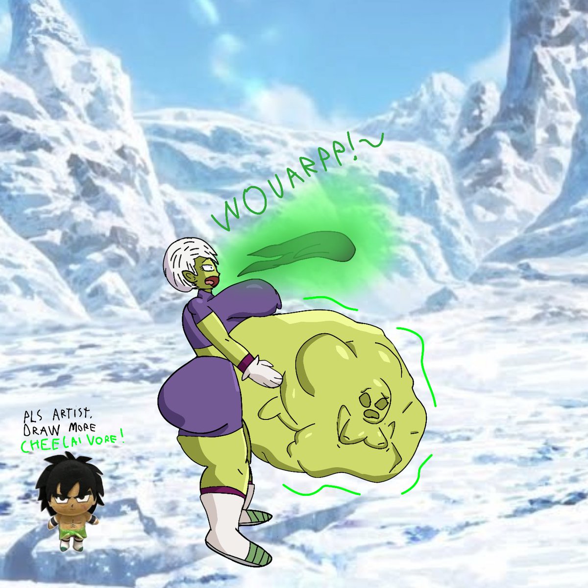 aimsonic59115's tweet photo. Cheelai 's small meal (Tournament of Vore)

#cheelai #broly #vore #digestion #fat #weightgain #bigass #big #ass #dragon #ball #dragonball https://t.co/bPNf5PApIX