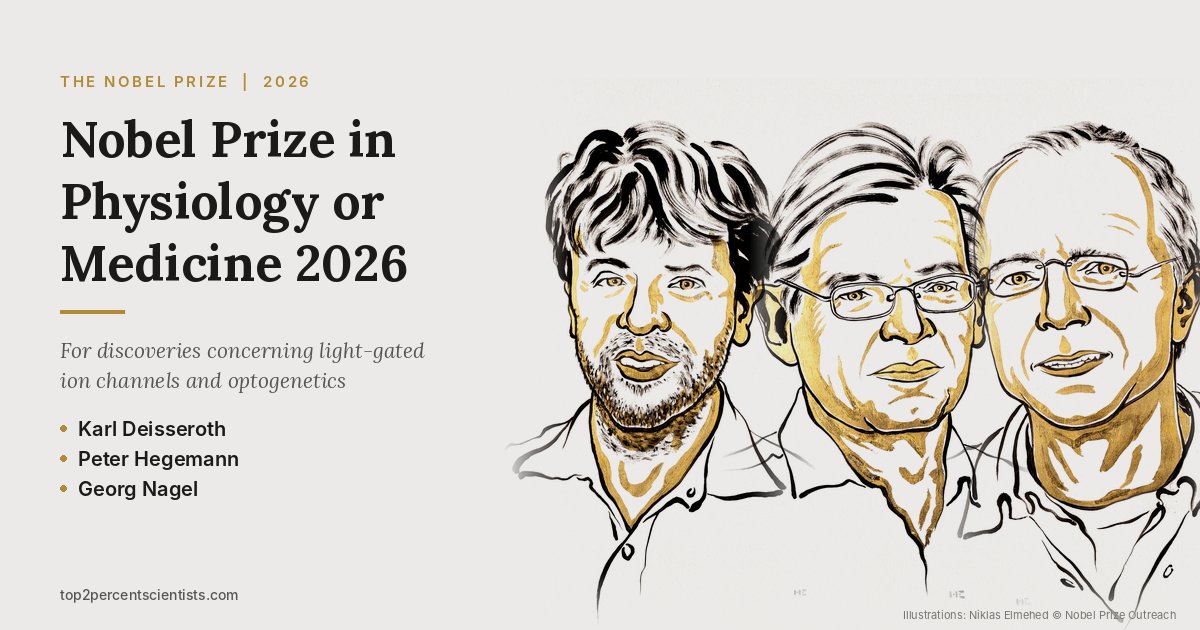 topscinet's tweet photo. The Nobel Prize in Physiology or Medicine 2026 goes for discoveries concerning light-gated ion channels and optogenetics.
Full story at: https://t.co/to06yw7jpu
#NobelPrize2026 #Optogenetics #Neuroscience #Channelrhodopsin #KarlDeisseroth #PeterHegemann #GeorgNagel https://t.co/LkQCEFRvLT