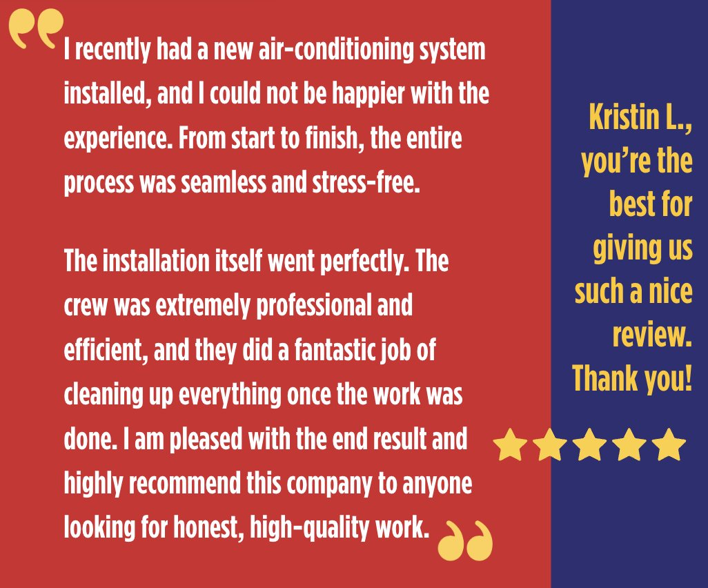 JohnHud50470512's tweet photo. A new air conditioning system can be seamless and stress-free, according to Kristin L., one of our latest customers.

Call us today, not tomorrow, for a free evaluation of your system... you can reach us at 941-751-2642.

#ACToday #5StarService #FastService https://t.co/WjMYKhuGaA