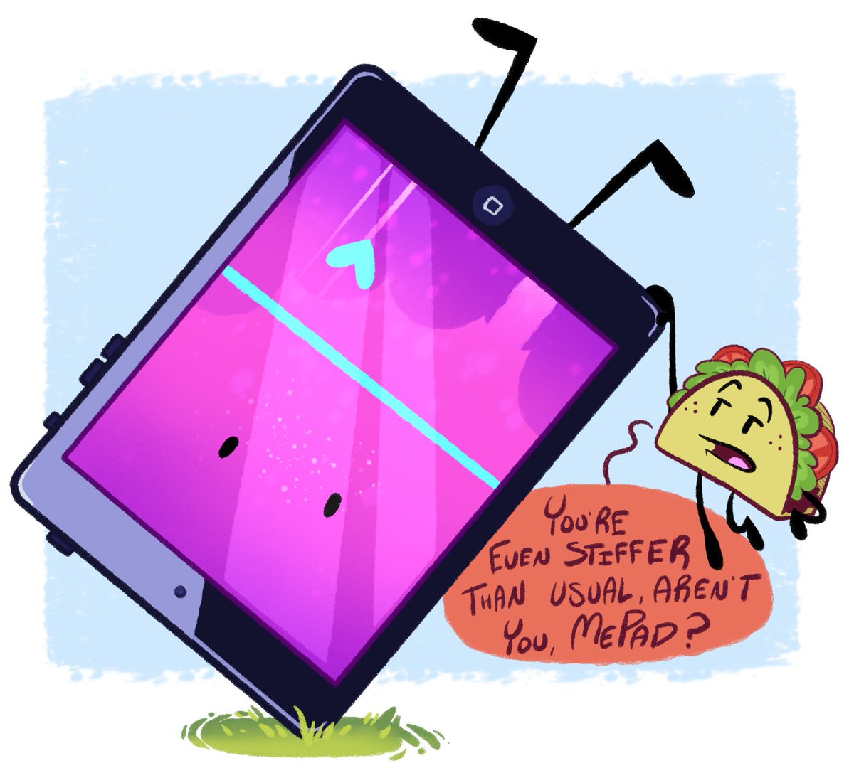 IceTheCatArtist's tweet photo. Drawing MePad daily until I get the MePad plush 278 π©΅ feat. Taco
I danced too much yesterday at the reception, and I've been feeling as stiff as a board all day! ;~;
Had a blast tho!
#inanimateinsanity #TacoPad #Sourscreen https://t.co/MmaZnYMpIh