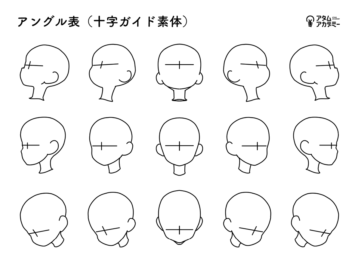 ATAM_illust's tweet photo. ◉顔アングル表（デフォルメVer.） https://t.co/gAQNd3fRwf