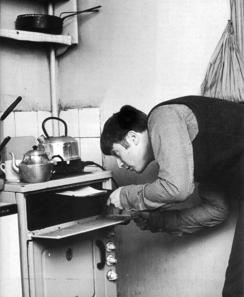 ceofjohnlennon's tweet photo. John Lennon making some tea at Paul McCartney's house in Liverpool, March 25, 1963. https://t.co/3hrsjnbuh3