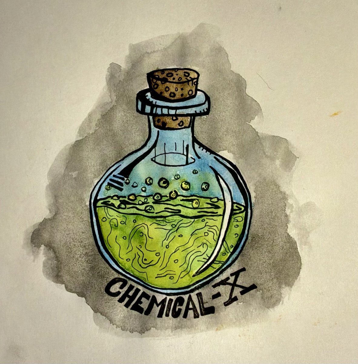 JohnJohnJohnIII's tweet photo. Inktober2026 Day 4
#kayfabetober #FictionalChemical #ChemicalX #cartoonistkayfabe #Watercolor https://t.co/v9mV4xIWFO