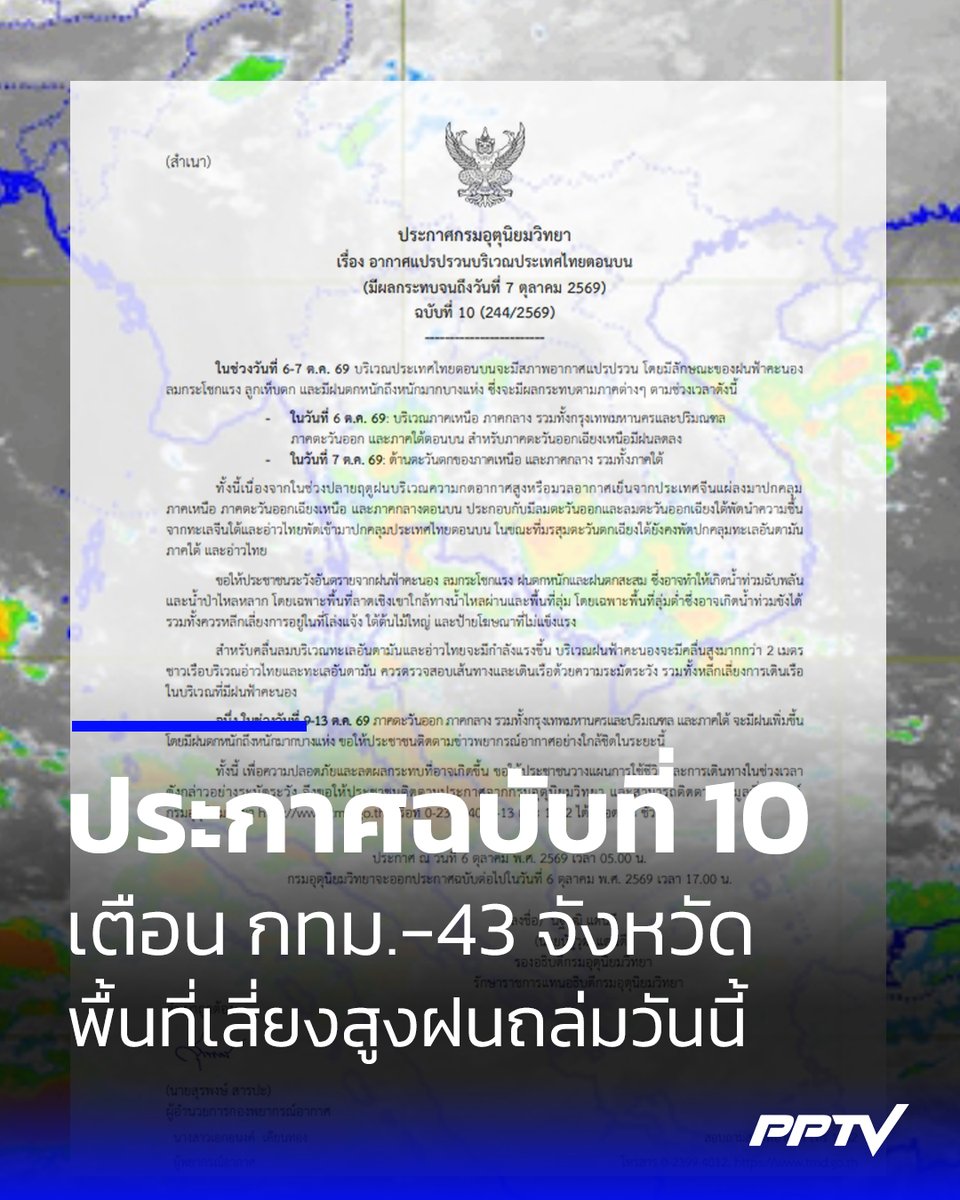 PPTVHD36's tweet photo. อุตุฯ ประกาศฉบับที่ 10 เตือน กทม.-43 จังหวัดพื้นที่เสี่ยงสูงฝนตกหนักวันนี้ รับมือฝนฟ้าคะนอง ลมกระโชกแรง และลูกเห็บตก
.
อ่านต่อ : https://t.co/x6UUsplmtl
.
#พยากรณ์อากาศ #อากาศวันนี้ #กรมอุตุนิยมวิทยา #ฝนตก #ฝนตกหนัก #เรื่องข่าวเรื่องใหญ่ #PPTVHD36 https://t.co/MlKvDS2Buk