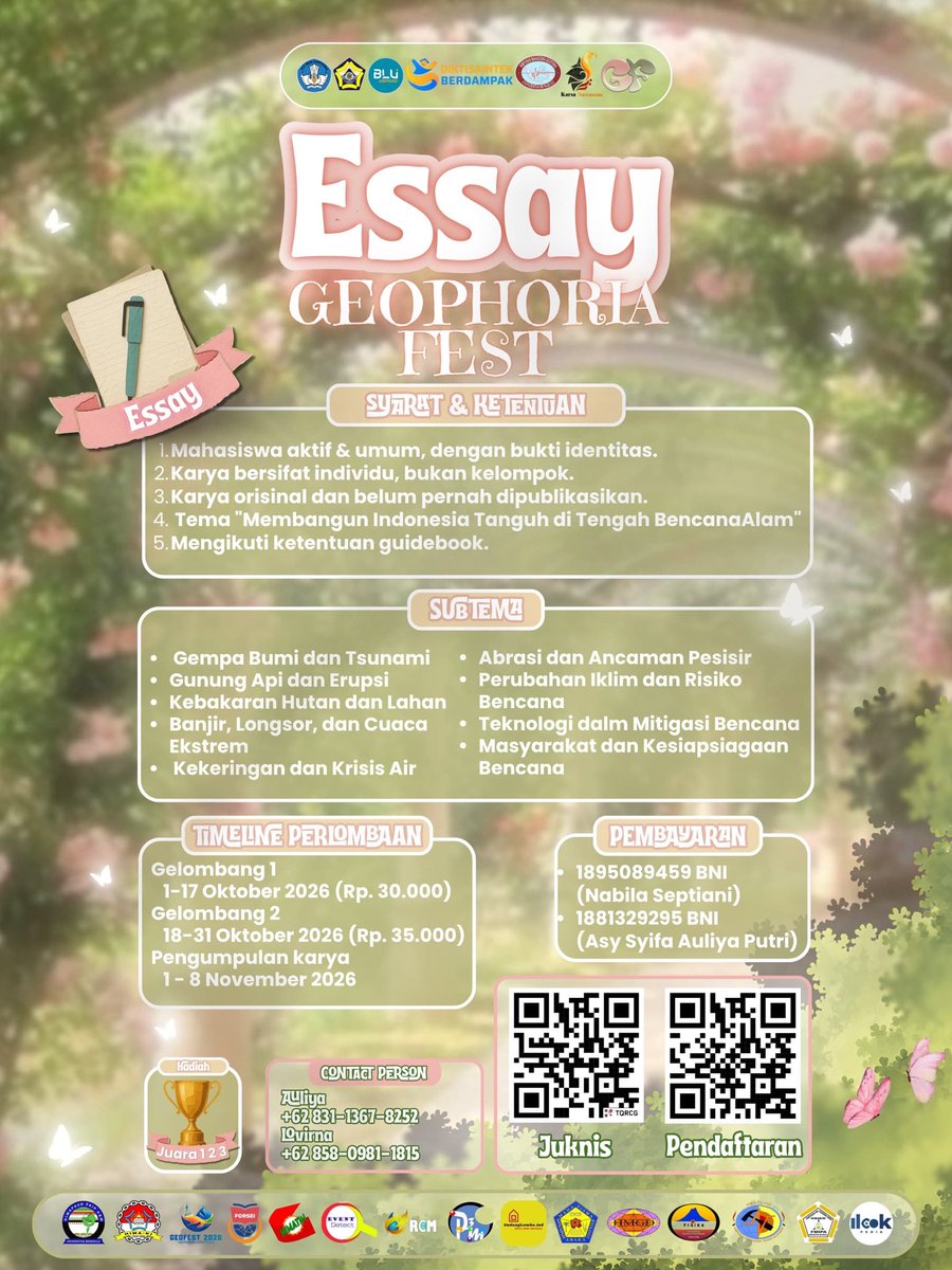 ovimoets's tweet photo. haloo gaisss jadi prokerkuu ngadain lomba esai individu no presentasii, ini tingkat nasional dan umum yeahh (bisa untuk mahasiswa dan sma/sederajat) dm me for more information or langsung scan buat gass daftarr #lomba #lombaesai https://t.co/mGfwgePjAQ