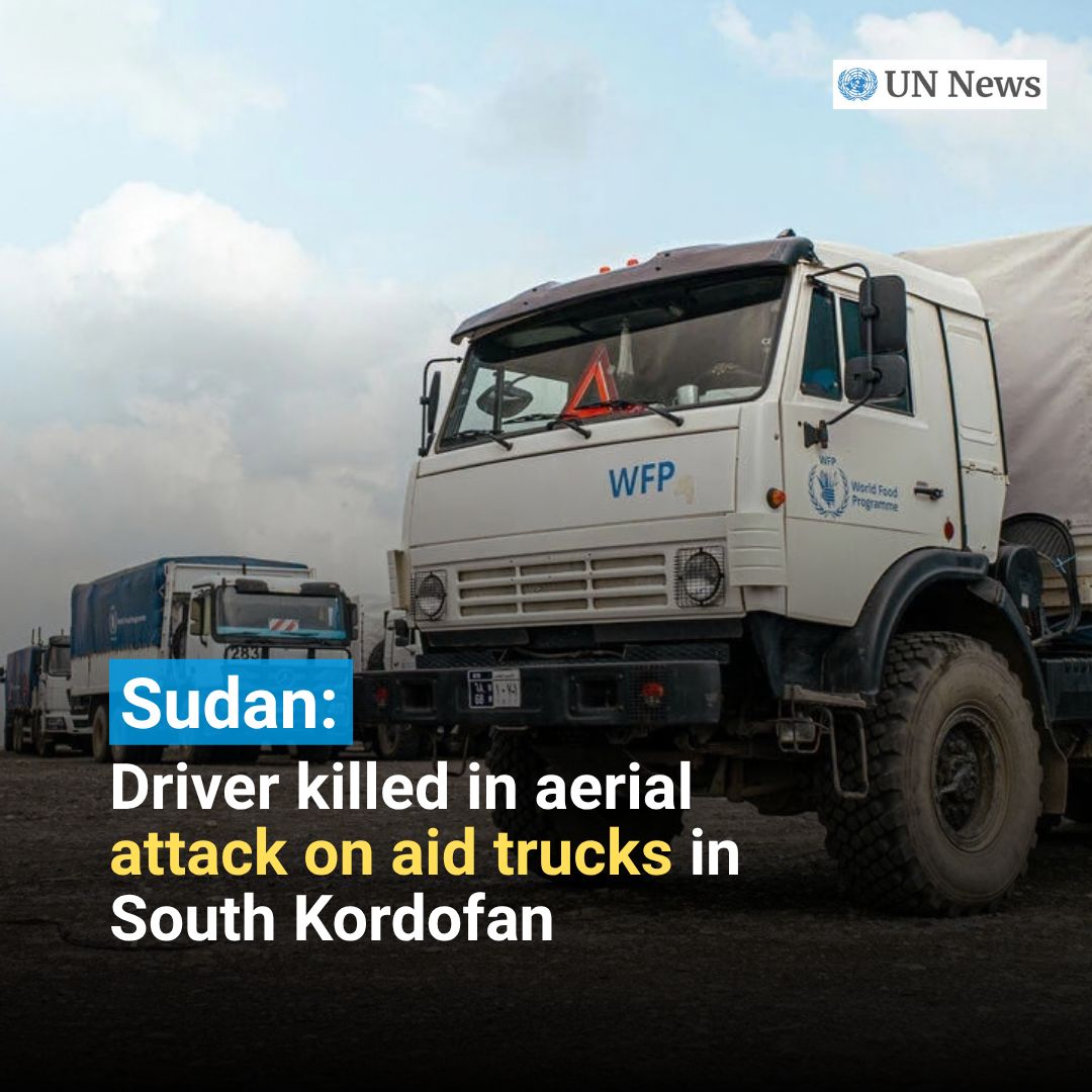 UNGeneva's tweet photo. #Sudan: WFP has strongly condemned a deadly airstrike on two clearly marked aid trucks in South Kordofan.

@WFP urged parties to respect their obligations under international humanitarian law, and to ensure safe access for humanitarian personnel &amp; cargo.

https://t.co/1FPxOEZQCO https://t.co/t2nyFu2cY8