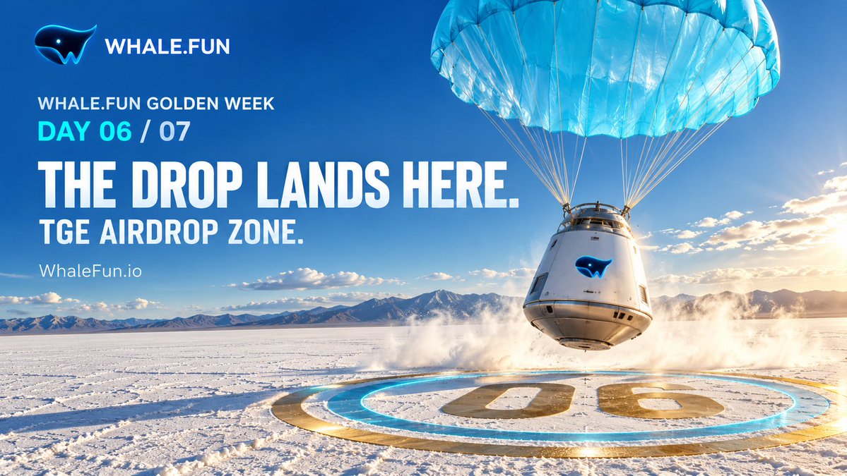 Whalefun_io's tweet photo. DAY 06 / 07 — THE DROP LANDS HERE.
Every launch needs a moment that brings the community together.
WhaleFun’s TGE Airdrop Zone gives every drop a clear destination—and the next chapter a stronger start.
Ready for landing?
https://t.co/5qDktJ2Wtq
#WhaleFun #TGE #Airdrop #Web3 #GoldenWeek