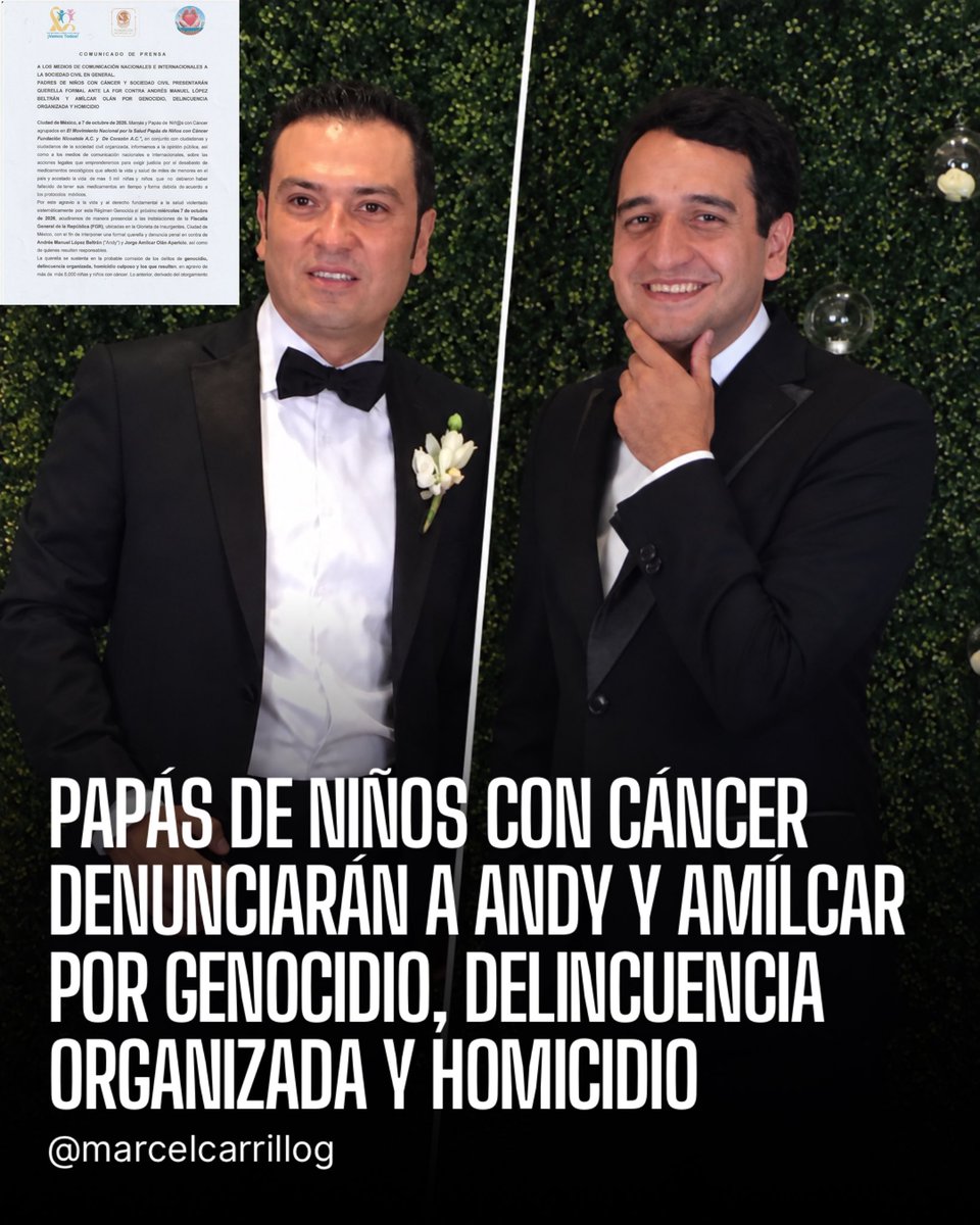 marcelcarrillog's tweet photo. Valientes papás de niños con cáncer denunciarán a las ratas de Andy López y su prestanombres, Amílcar Olán, por genocidio, delincuencia organizada y homicidio culposo.

Los padres argumentan que, gracias a que este par de lacras lucraron con las medicinas que estaban destinadas a los niños por medio de contratos irregulares, compras simuladas y empresas fantasmas, se generó un desabasto que cobró la vida de por lo menos 5,000 niños.

La denuncia será presentada ante la @FGRMexico este miércoles, pero todos sabemos lo que va a pasar: la corrupta de @ErnestinaGodoy_ le va a dar carpetazo por ser hijo del narco de Macuspana.

Ojalá estos asesinos algún día paguen por sus crímenes.